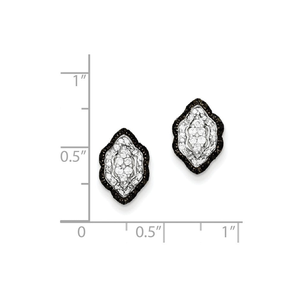 Sterling Silver White & Black Cluster Diamond Post Earrings