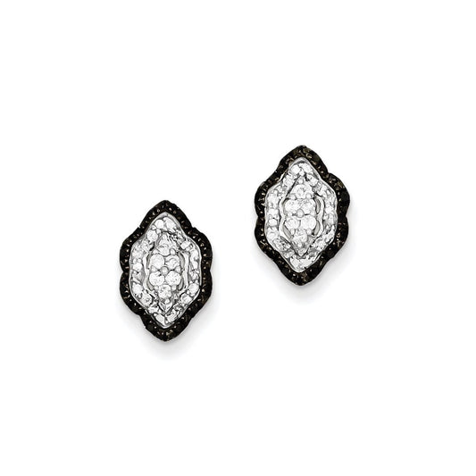 Sterling Silver White & Black Cluster Diamond Post Earrings