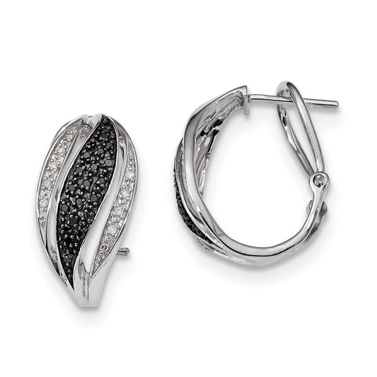 White Night Sterling Silver Black and White Rhodium-plated Black and White Diamond Omega Back Post Earrings