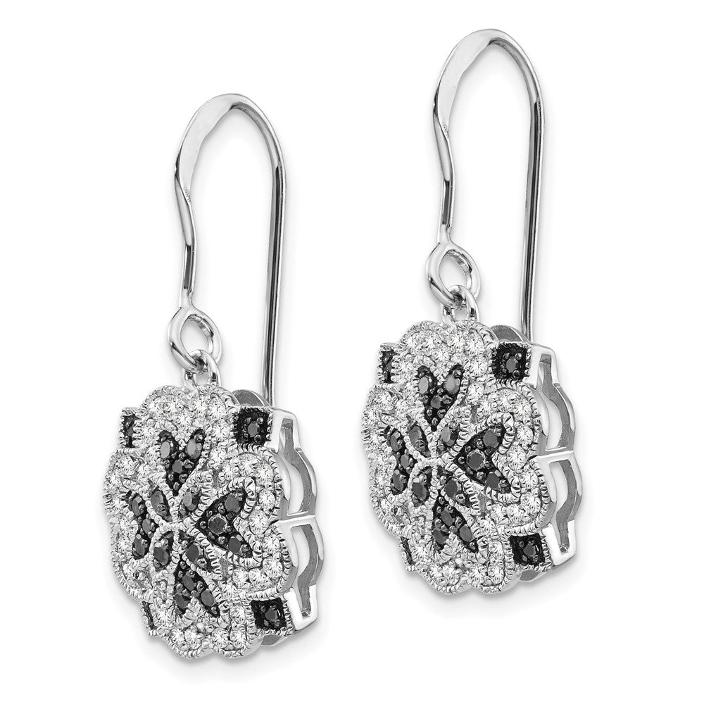 Sterling Silver White & Black Diamond Shepherd Hook Earrings