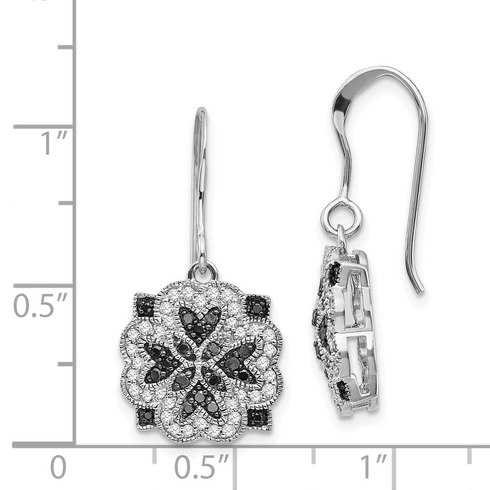 Sterling Silver White & Black Diamond Shepherd Hook Earrings