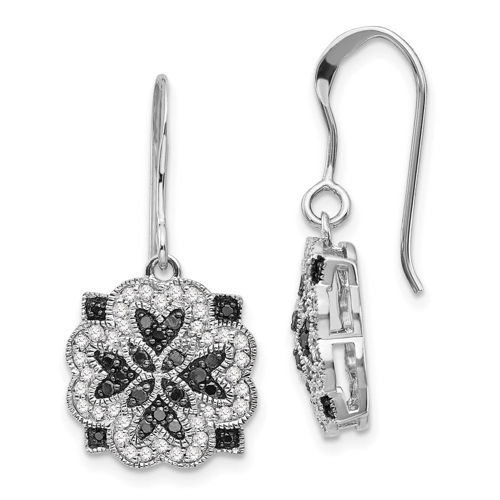 Sterling Silver White & Black Diamond Shepherd Hook Earrings