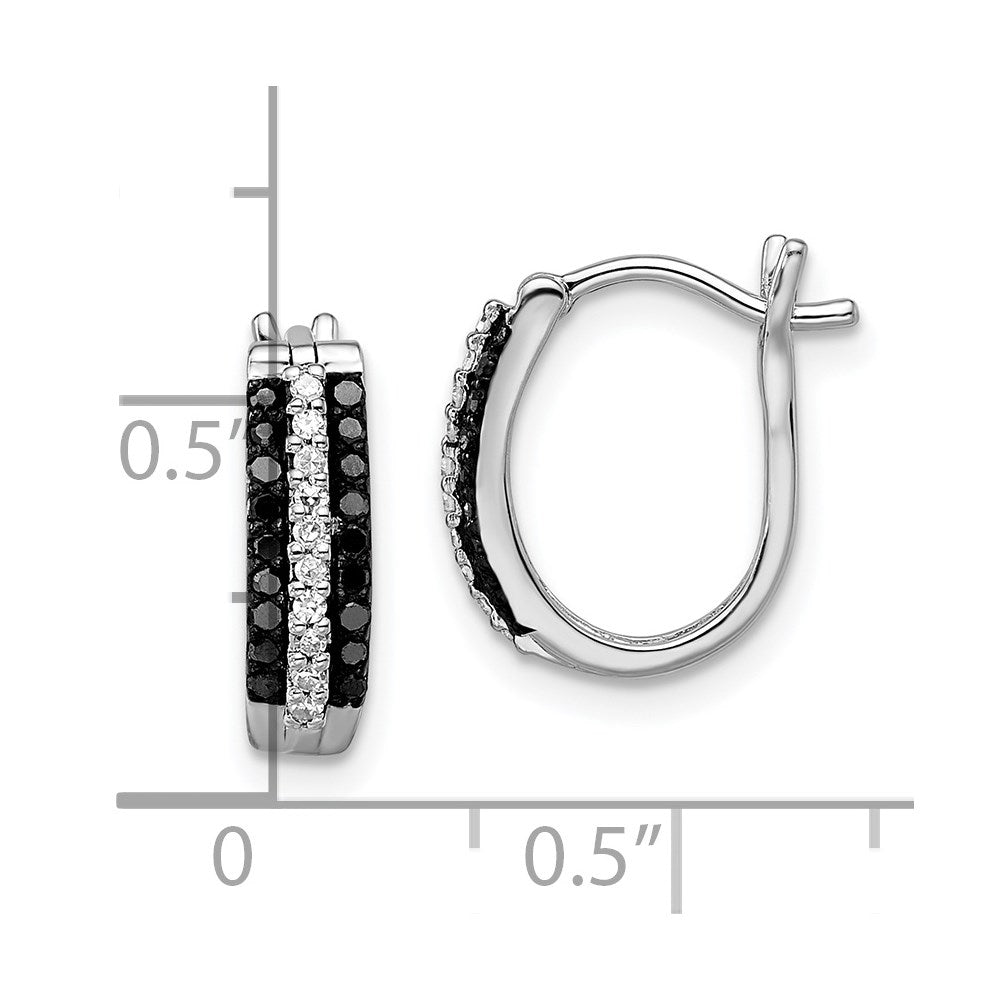 White Night Sterling Silver Rhodium-plated Black and White Diamond Hinged Post Earrings