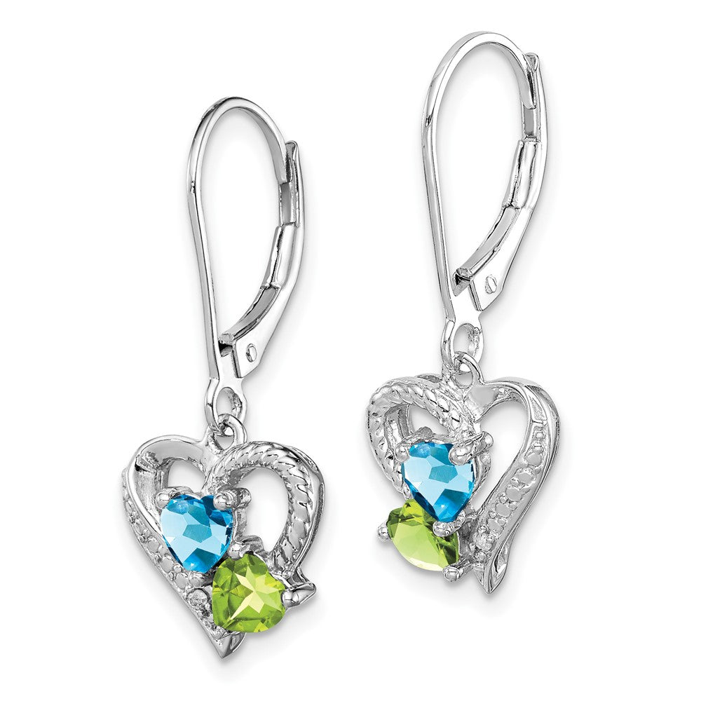 Sterling Silver Rhodium-plated Blue Topaz Peridot Diamond Earrings