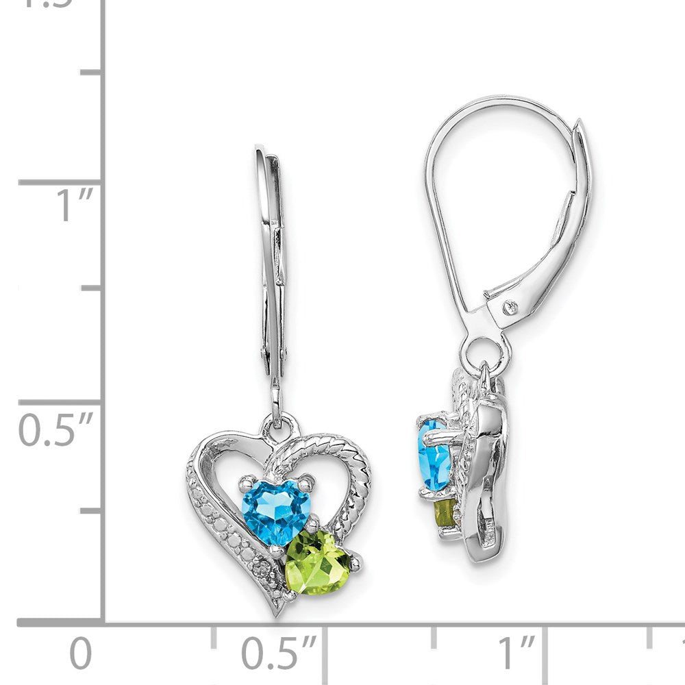 Sterling Silver Rhodium-plated Blue Topaz Peridot Diamond Earrings