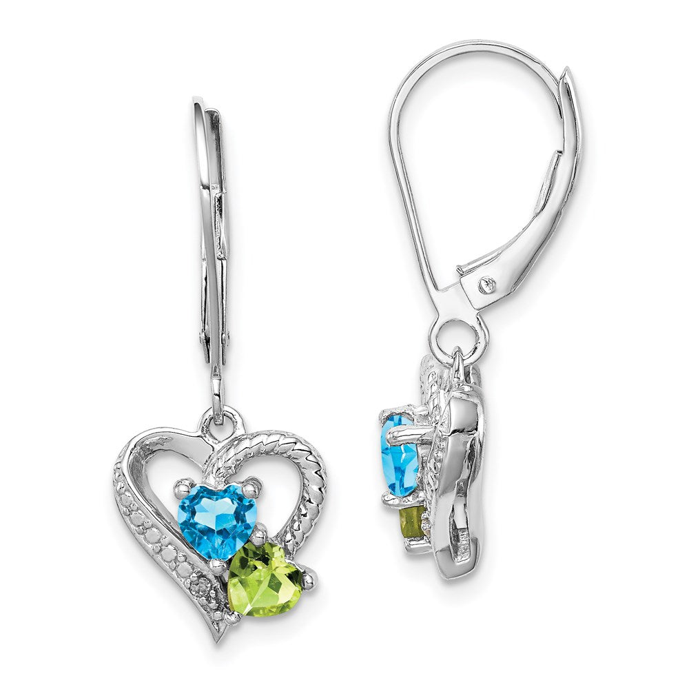 Sterling Silver Rhodium-plated Blue Topaz Peridot Diamond Earrings