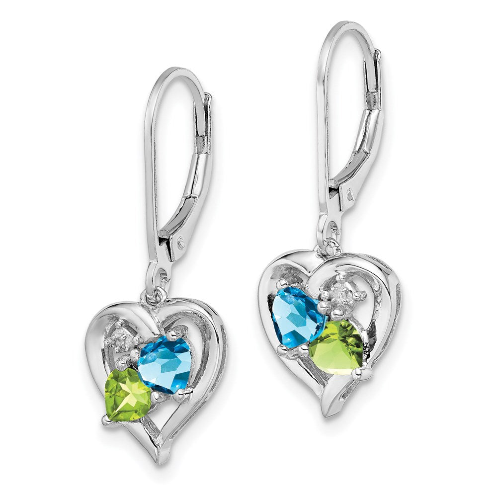 Sterling Silver Rhodium-plated Blue Topaz Peridot Diamond Earrings