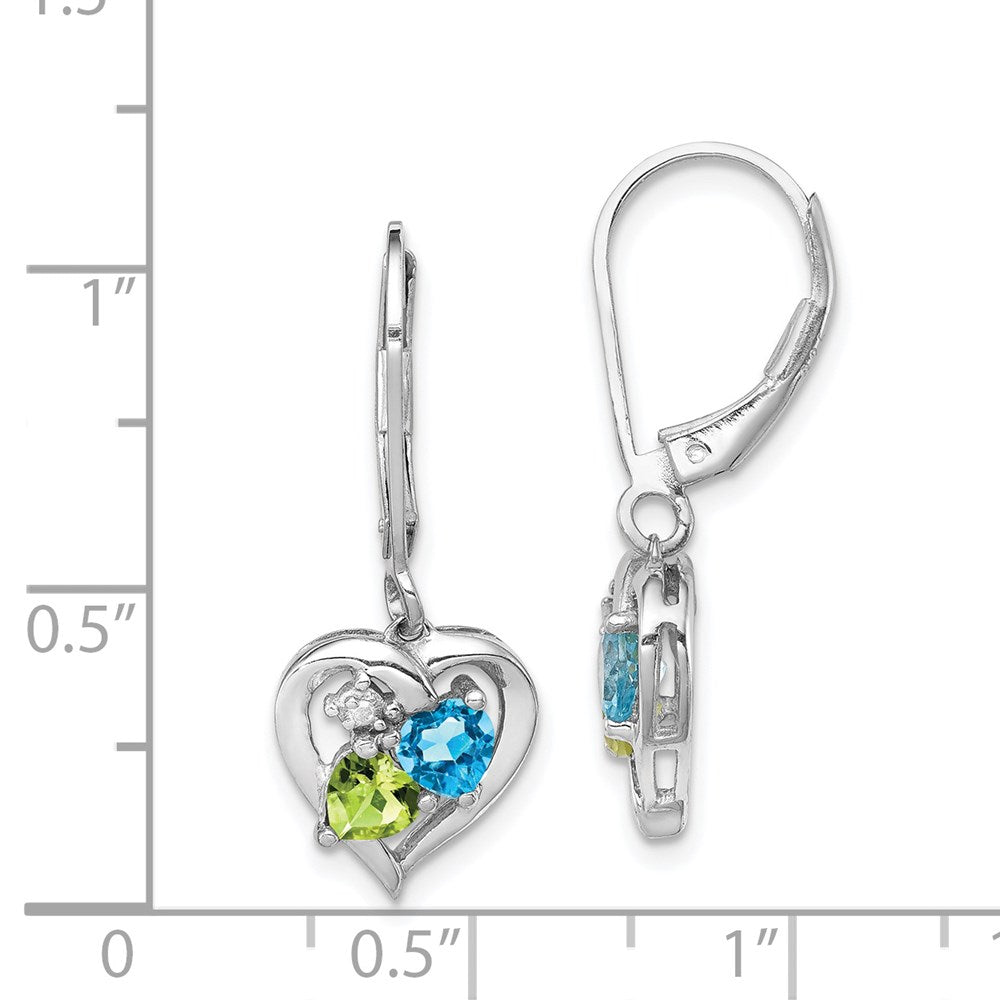 Sterling Silver Rhodium-plated Blue Topaz Peridot Diamond Earrings