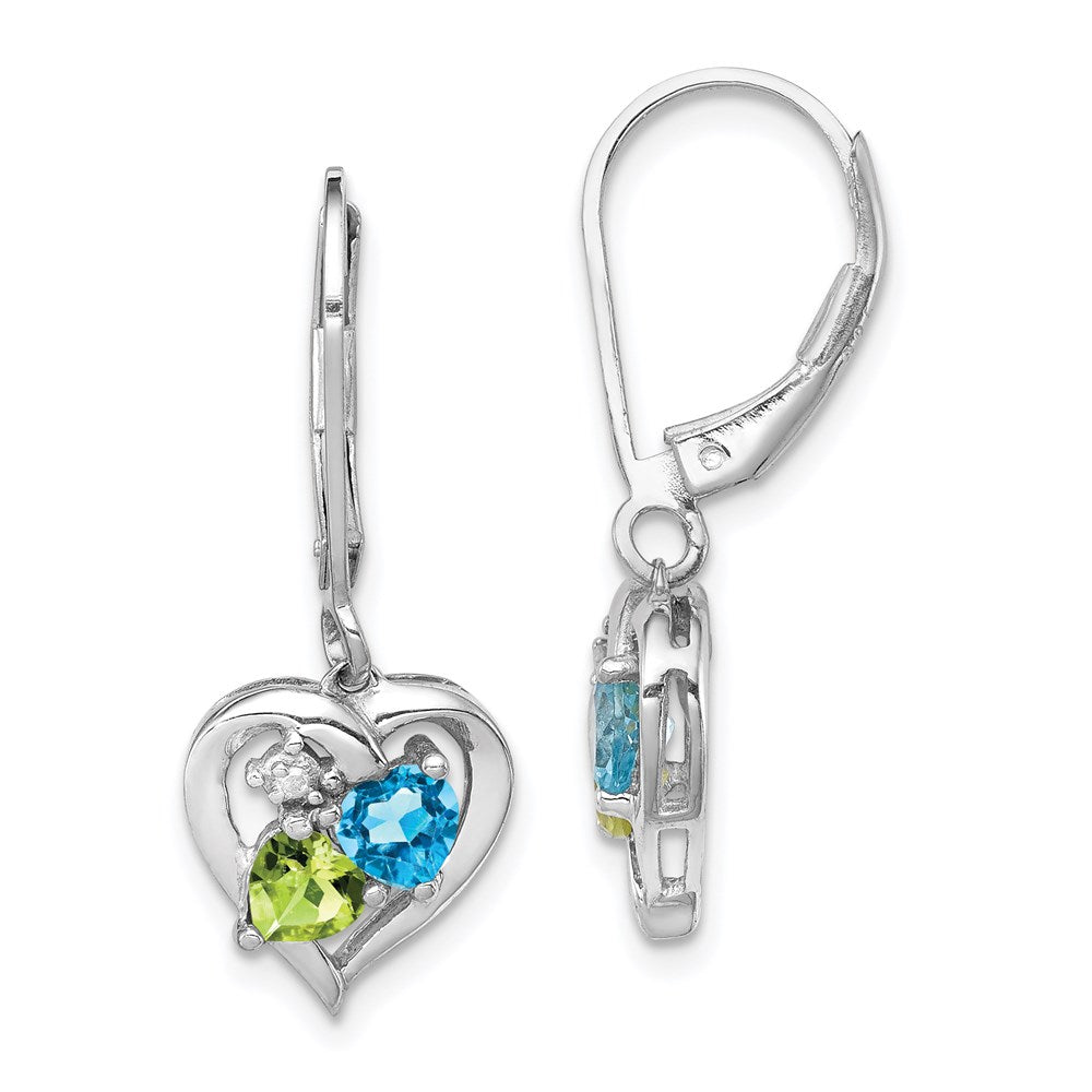 Sterling Silver Rhodium-plated Blue Topaz Peridot Diamond Earrings