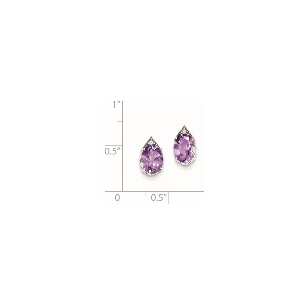 Sterling Silver Rhodium Amethyst and White Topaz Oval Post Earrings