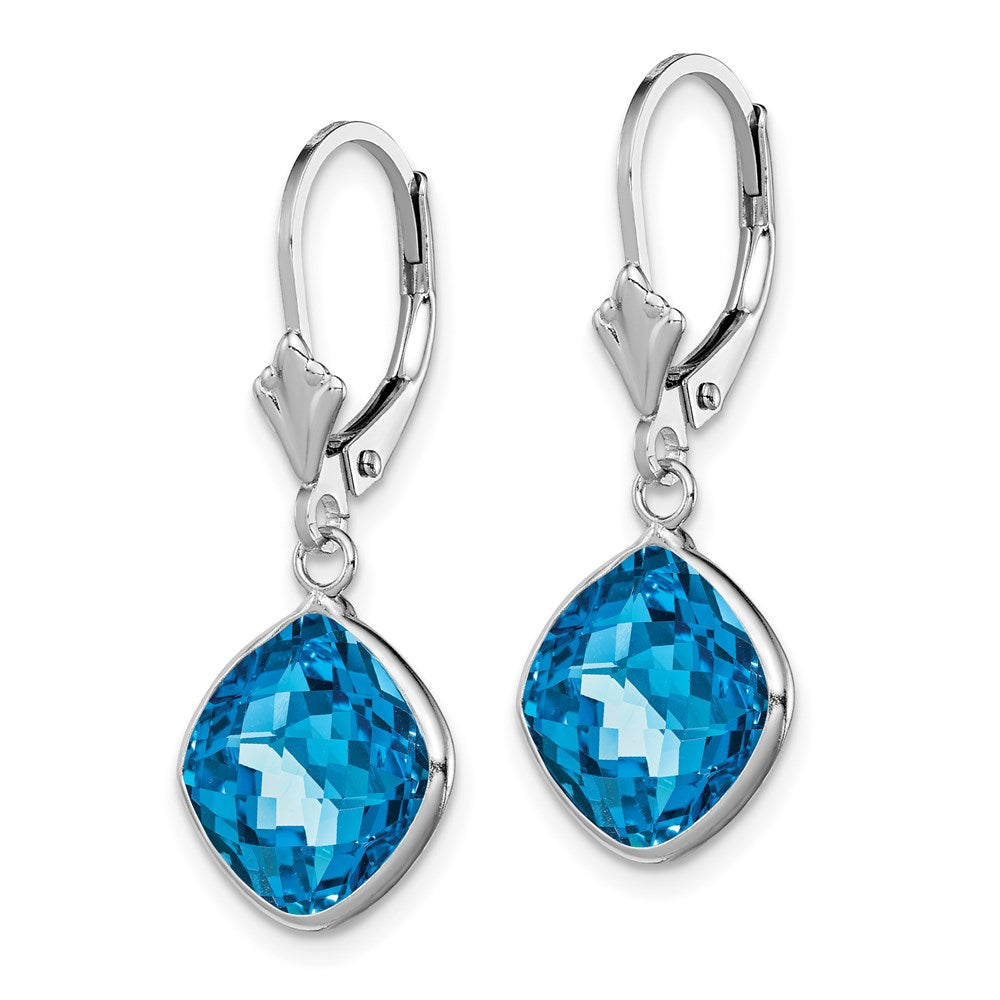 Sterling Silver Rhodium-plated Blue Topaz Dangle Lever Back Earrings