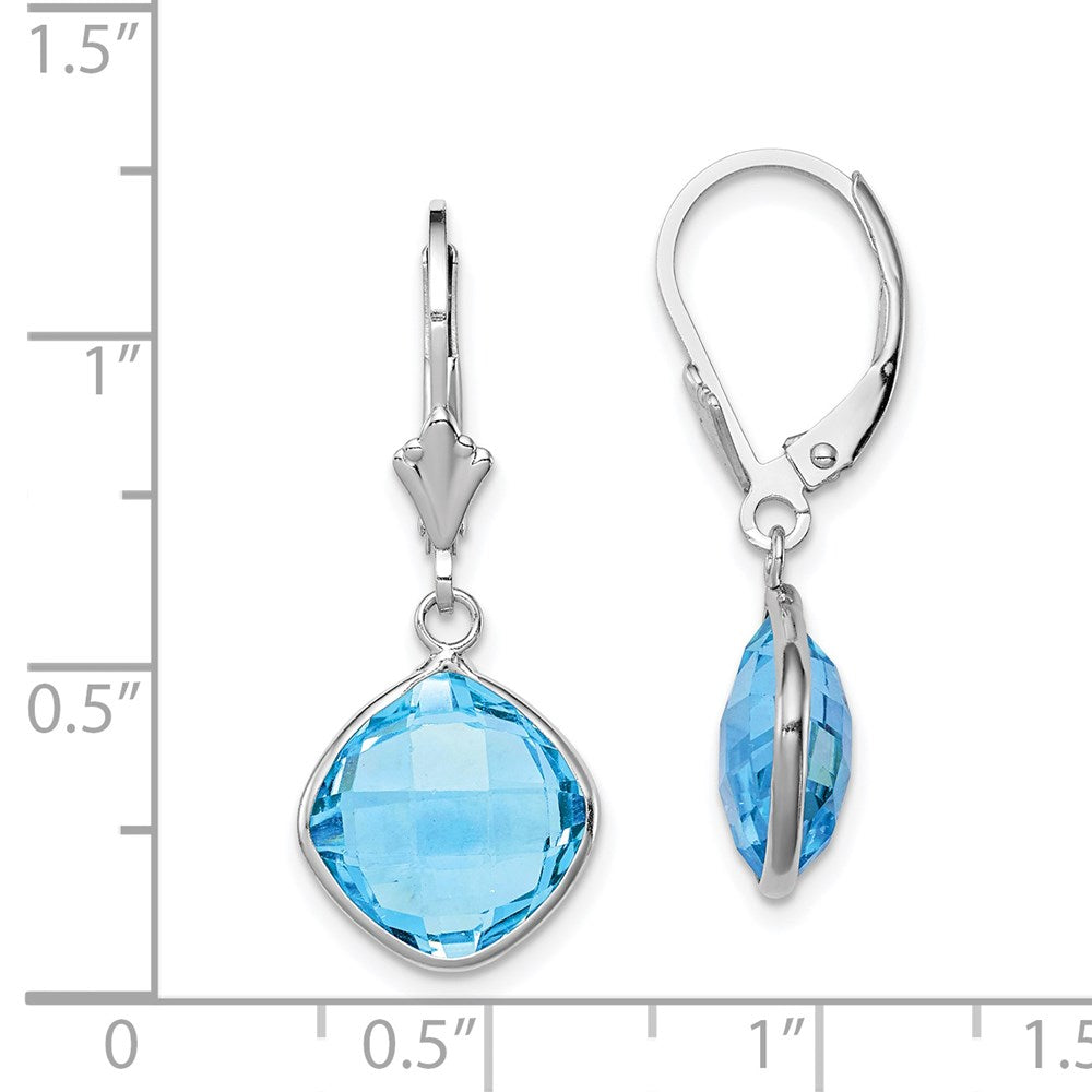 Sterling Silver Rhodium-plated Blue Topaz Dangle Lever Back Earrings