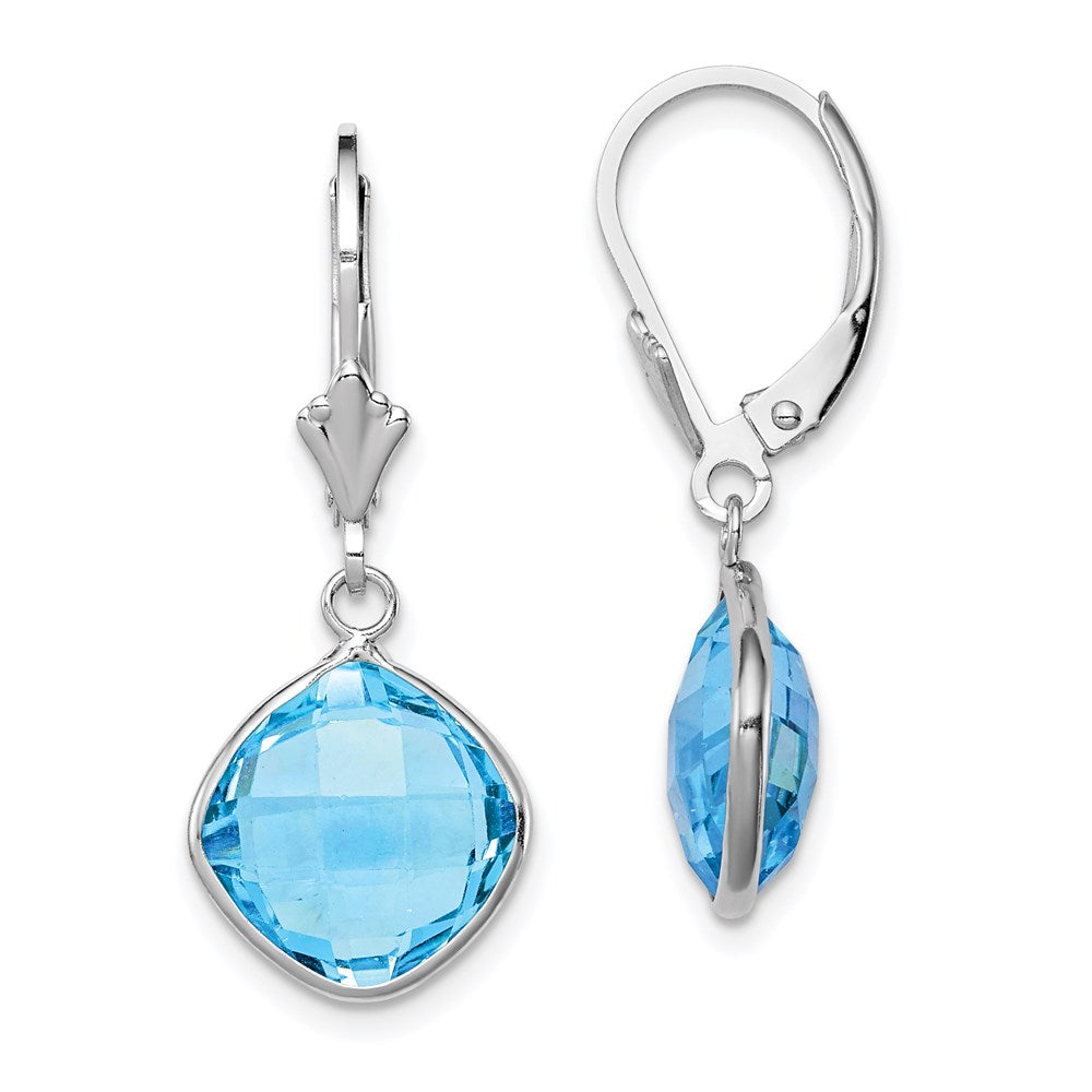 Sterling Silver Rhodium-plated Blue Topaz Dangle Lever Back Earrings