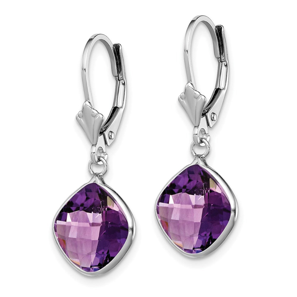 Sterling Silver Rhodium-plated Amethyst Dangle Lever Back Earrings