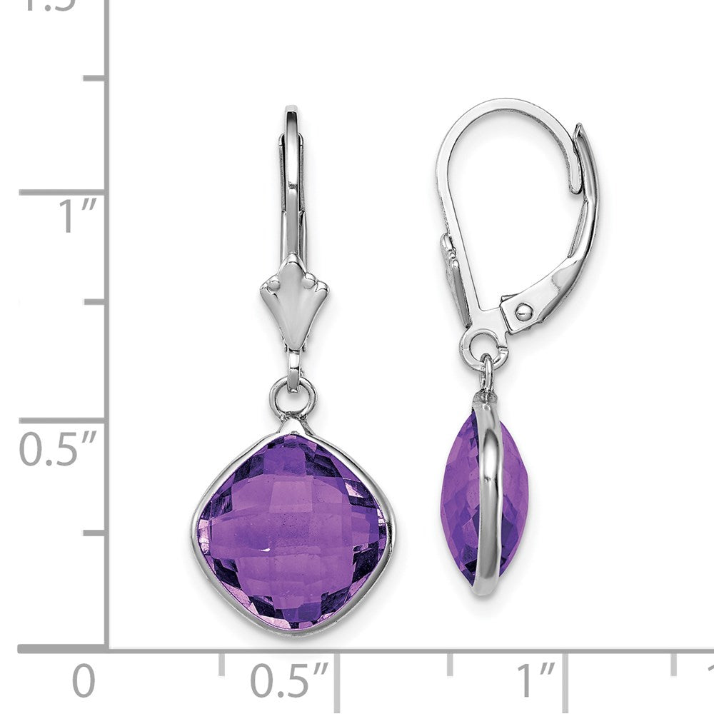 Sterling Silver Rhodium-plated Amethyst Dangle Lever Back Earrings