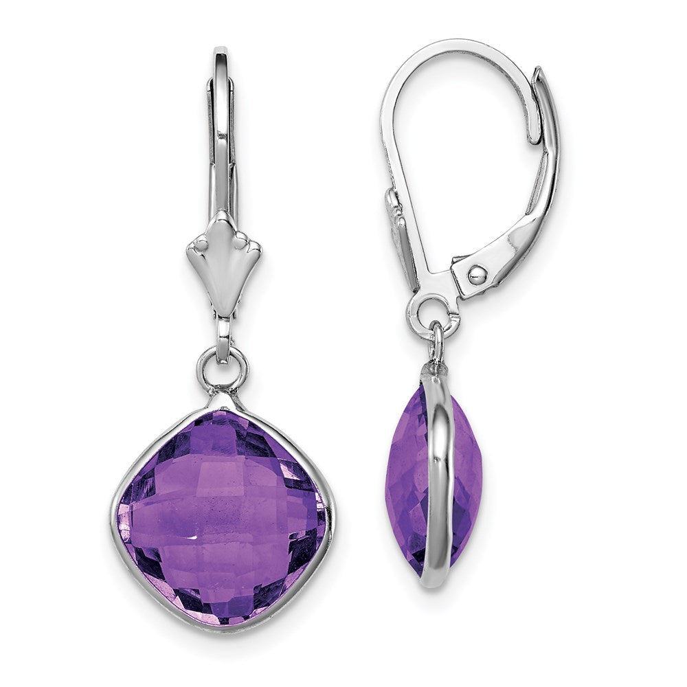 Sterling Silver Rhodium-plated Amethyst Dangle Lever Back Earrings