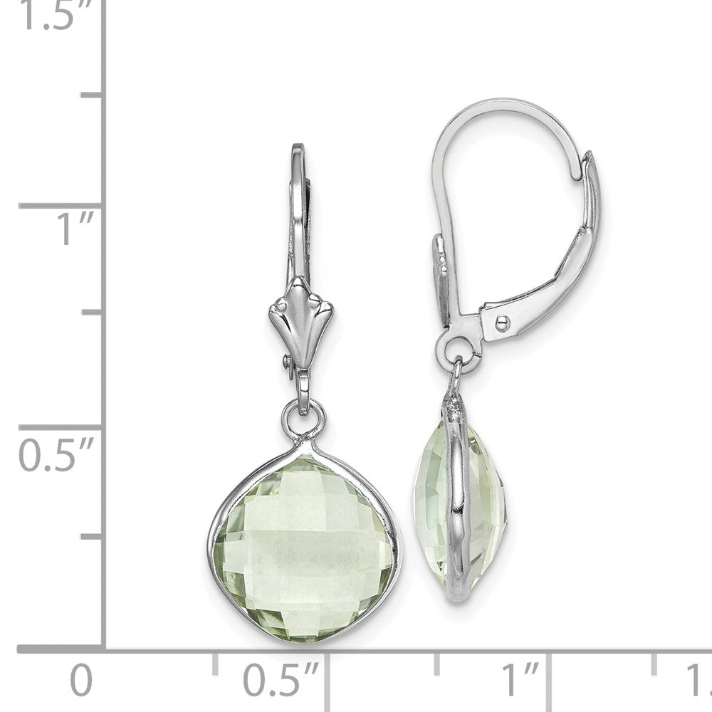 Sterling Silver Rhodium-plated Green Quartz Dangle Lever Back Earrings