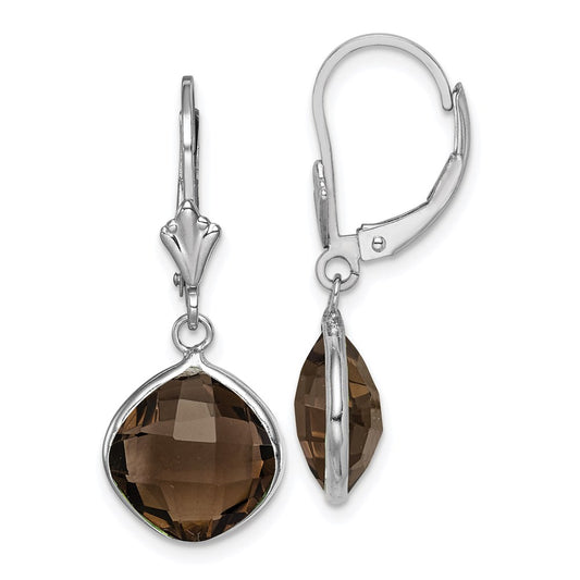 Sterling Silver Rhodium-plated Smoky Quartz Dangle Lever Back Earrings