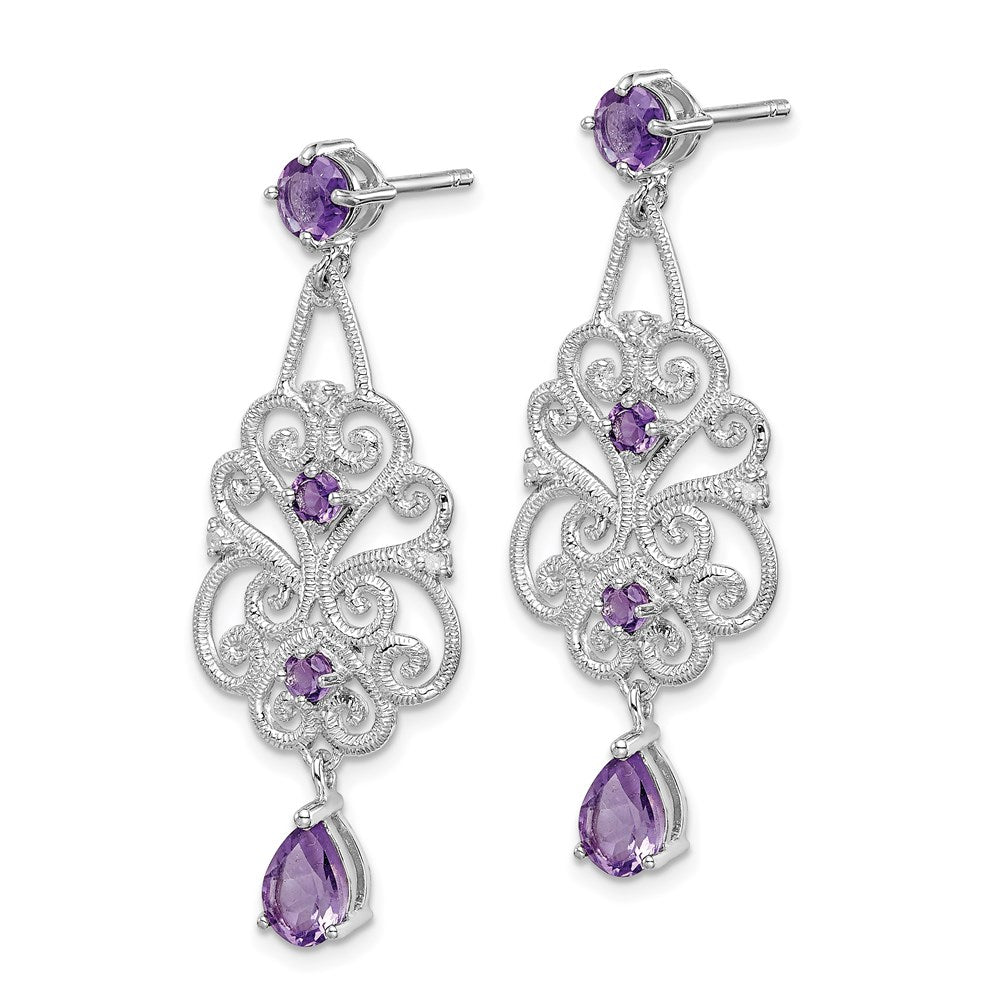 Sterling Silver Rhodium-plated Amethyst and Diamond Dangle Earrings