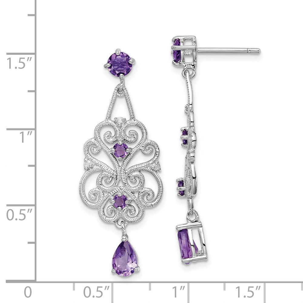 Sterling Silver Rhodium-plated Amethyst and Diamond Dangle Earrings