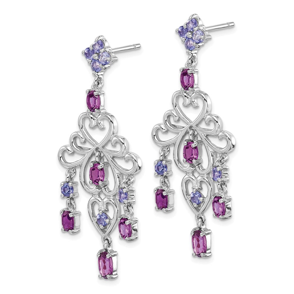 Sterling Silver Rhodium-plated Rhodolite Garnet and Amethyst Earrings