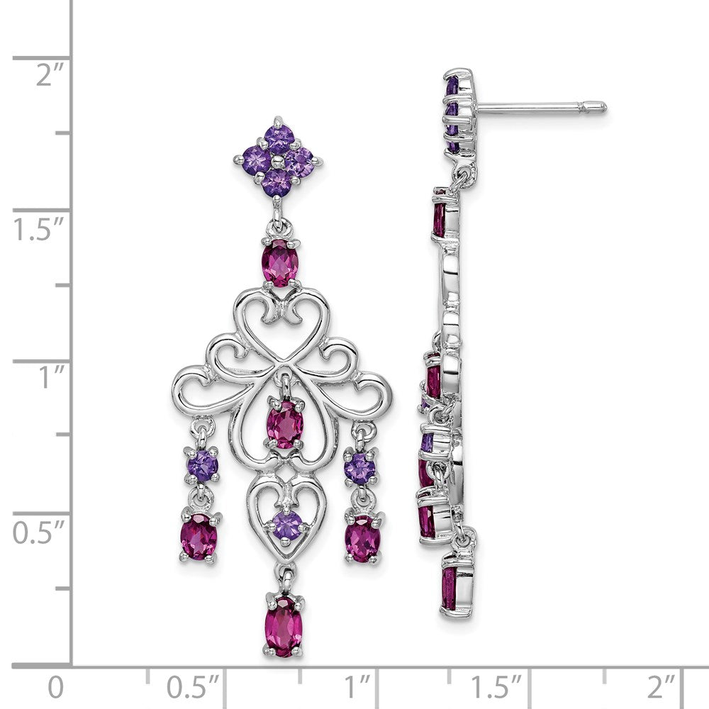 Sterling Silver Rhodium-plated Rhodolite Garnet and Amethyst Earrings