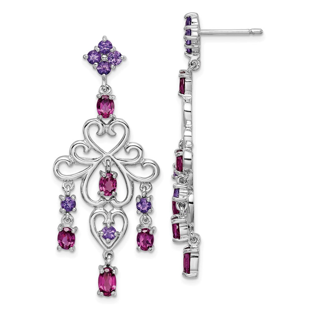 Sterling Silver Rhodium-plated Rhodolite Garnet and Amethyst Earrings