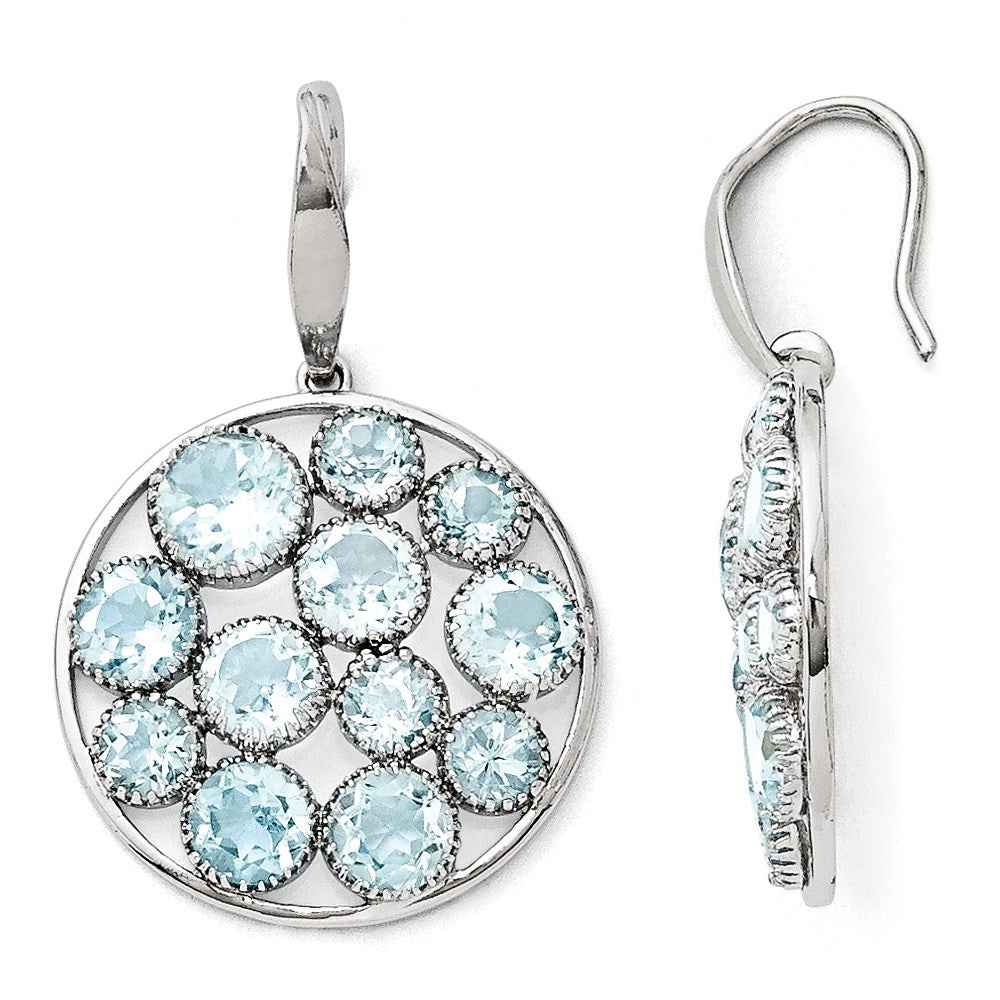 Sterling Silver Rhodium Plated Round Blue Topaz Earrings