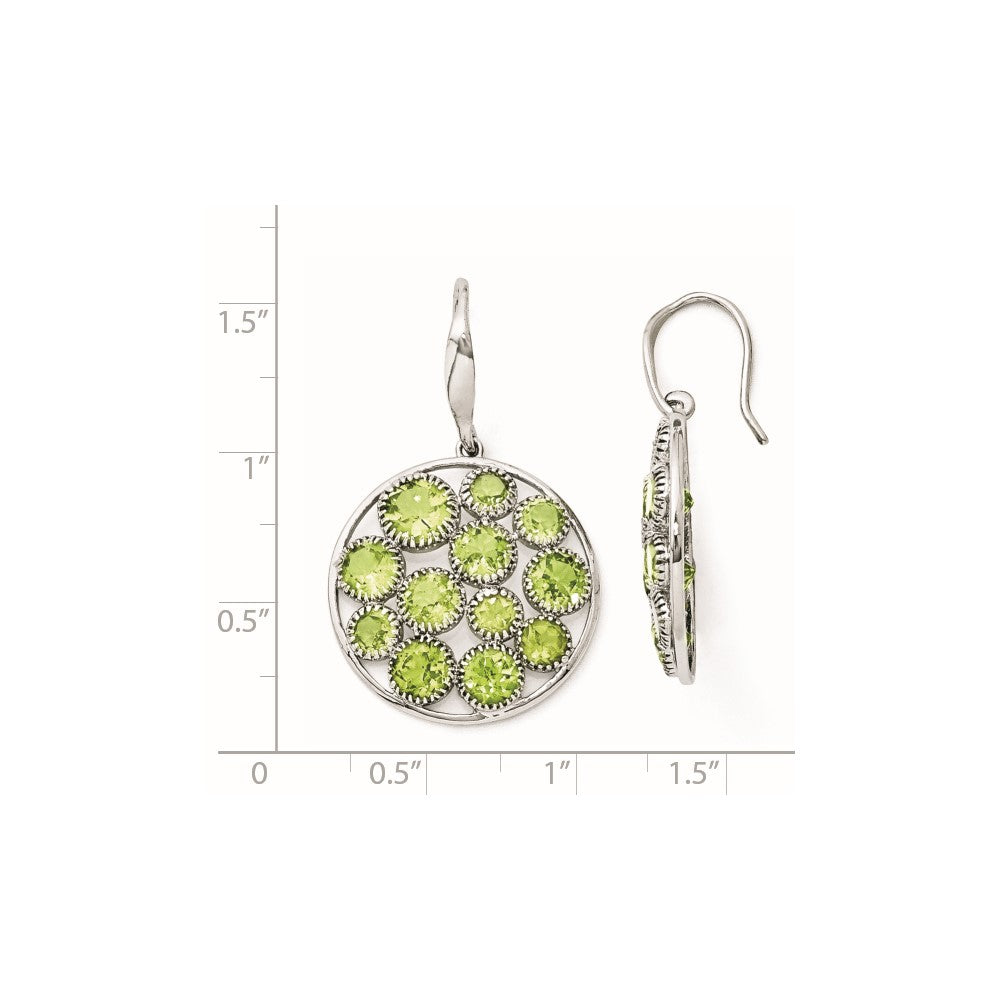 Sterling Silver Rhodium Plated Round Peridot Earrings