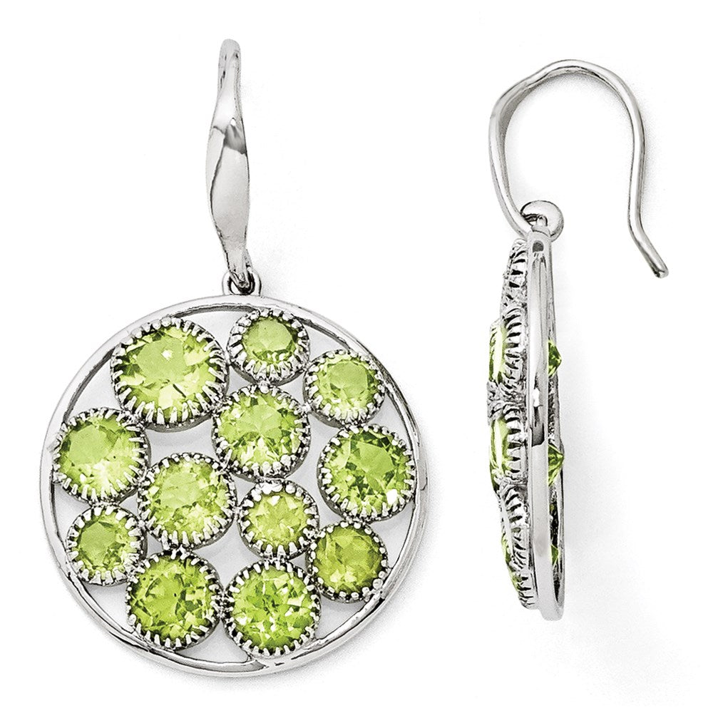 Sterling Silver Rhodium Plated Round Peridot Earrings