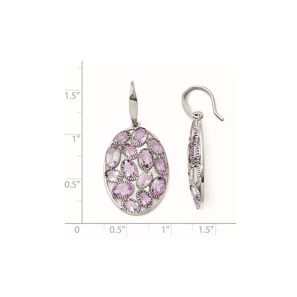 Sterling Silver Rhodium Plated Oval Amethyst Earrings