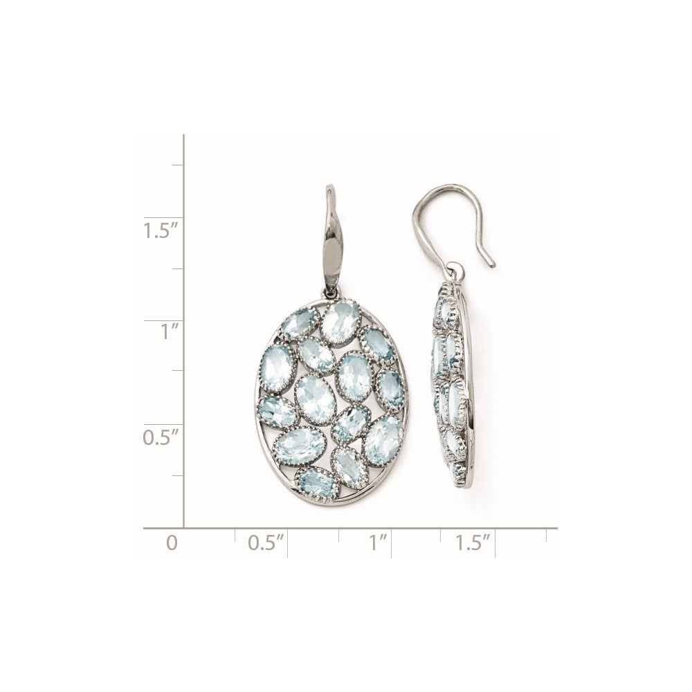 Sterling Silver Rhodium Plated Oval Blue Topaz Earrings