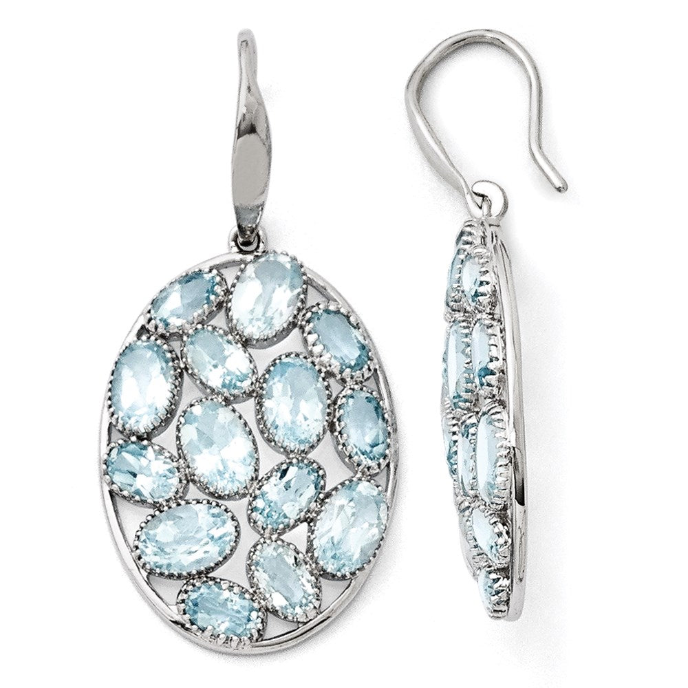 Sterling Silver Rhodium Plated Oval Blue Topaz Earrings