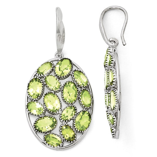 Sterling Silver Rhodium-plated Oval Peridot Earrings