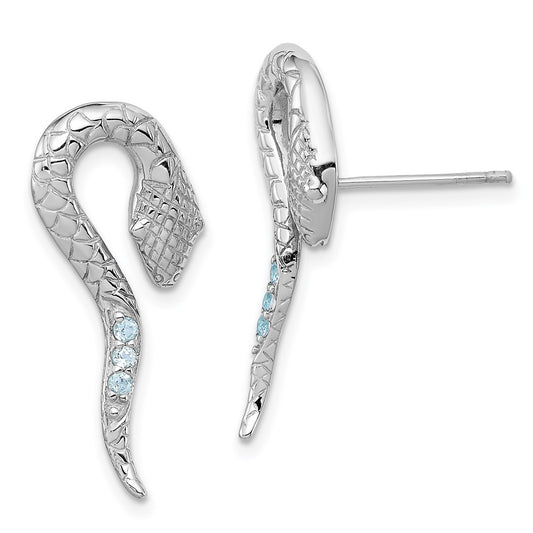 Sterling Silver Rhodium-plated w/Blue Topaz Snake Post Earrings