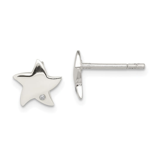 Sterling Silver Diamond Star Post Earrings