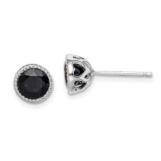 Sterling Silver Rhodium-plated Black Sapphire Post Earrings