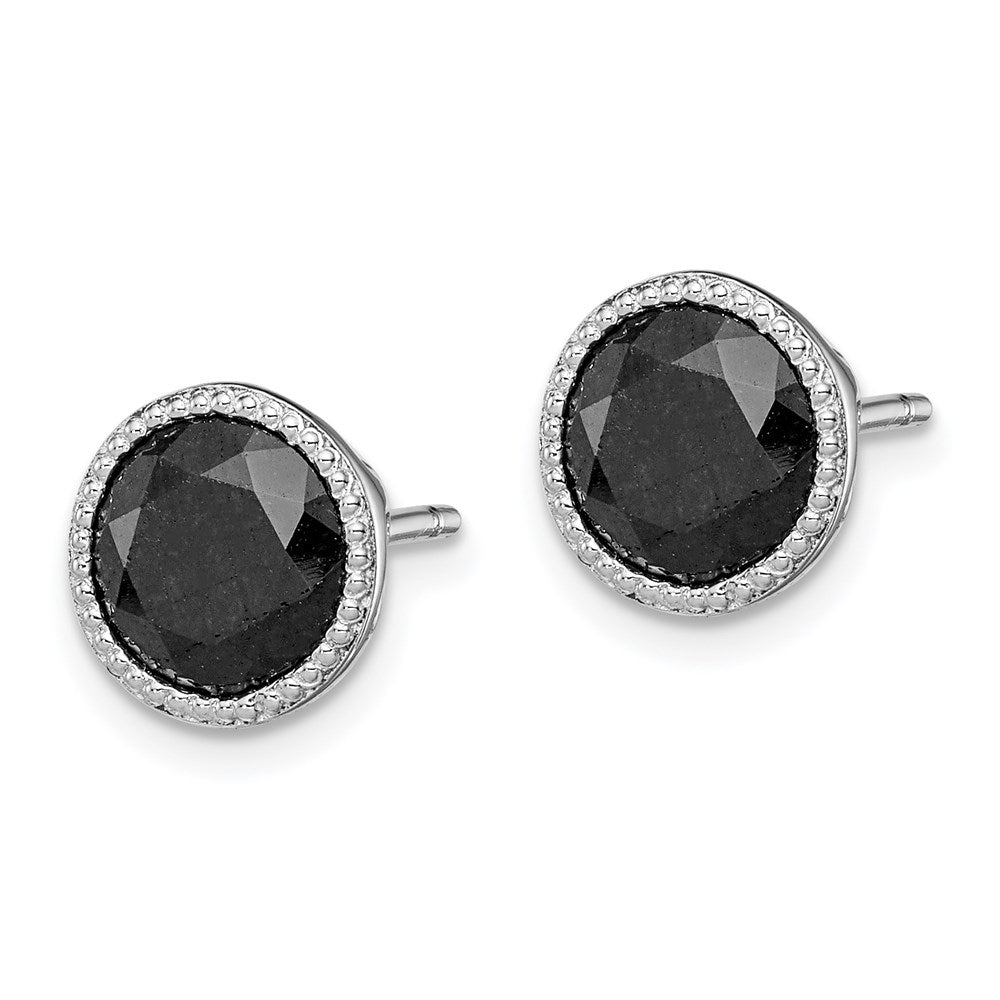 Sterling Silver Rhodium-plated Black Sapphire Post Earrings