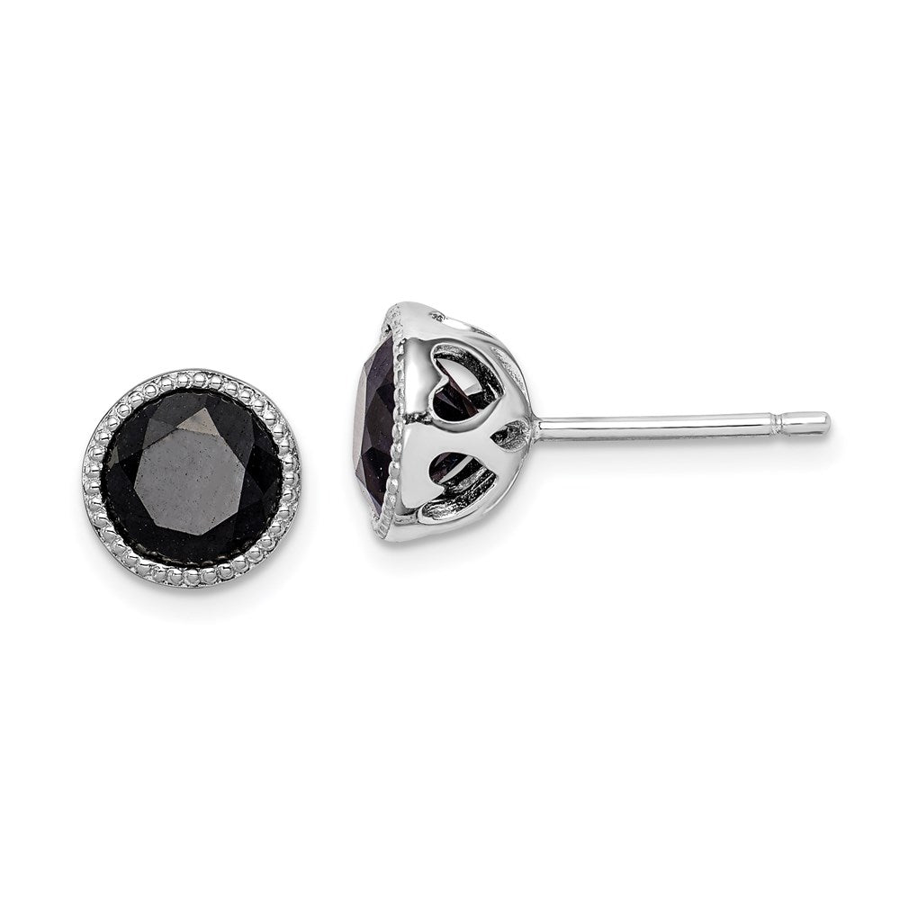 Sterling Silver Rhodium-plated Black Sapphire Post Earrings