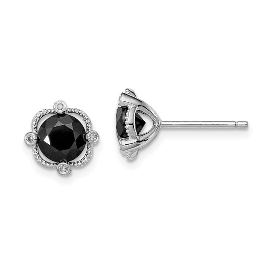 Sterling Silver Rhodium-plated Black Sapphire & Diamond Post Earrings