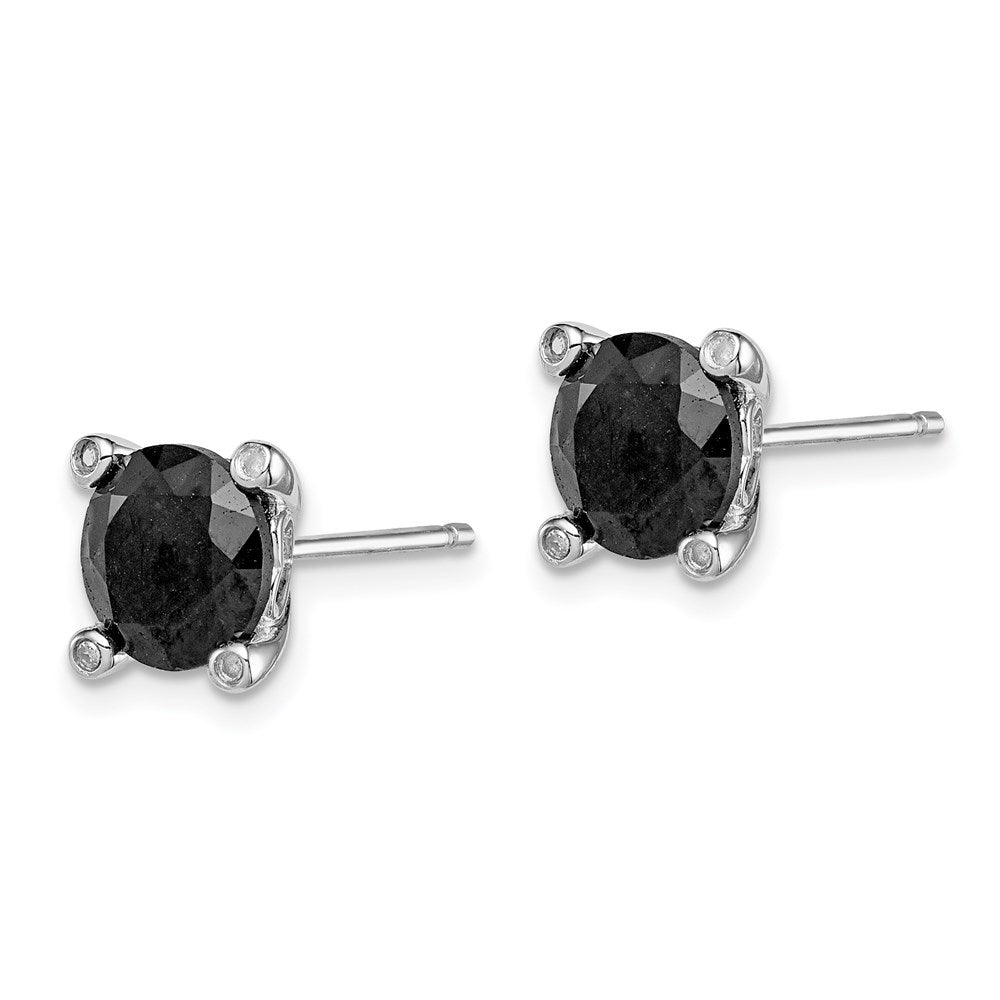 Sterling Silver Rhodium-plated Black Sapphire & Diamond Post Earrings