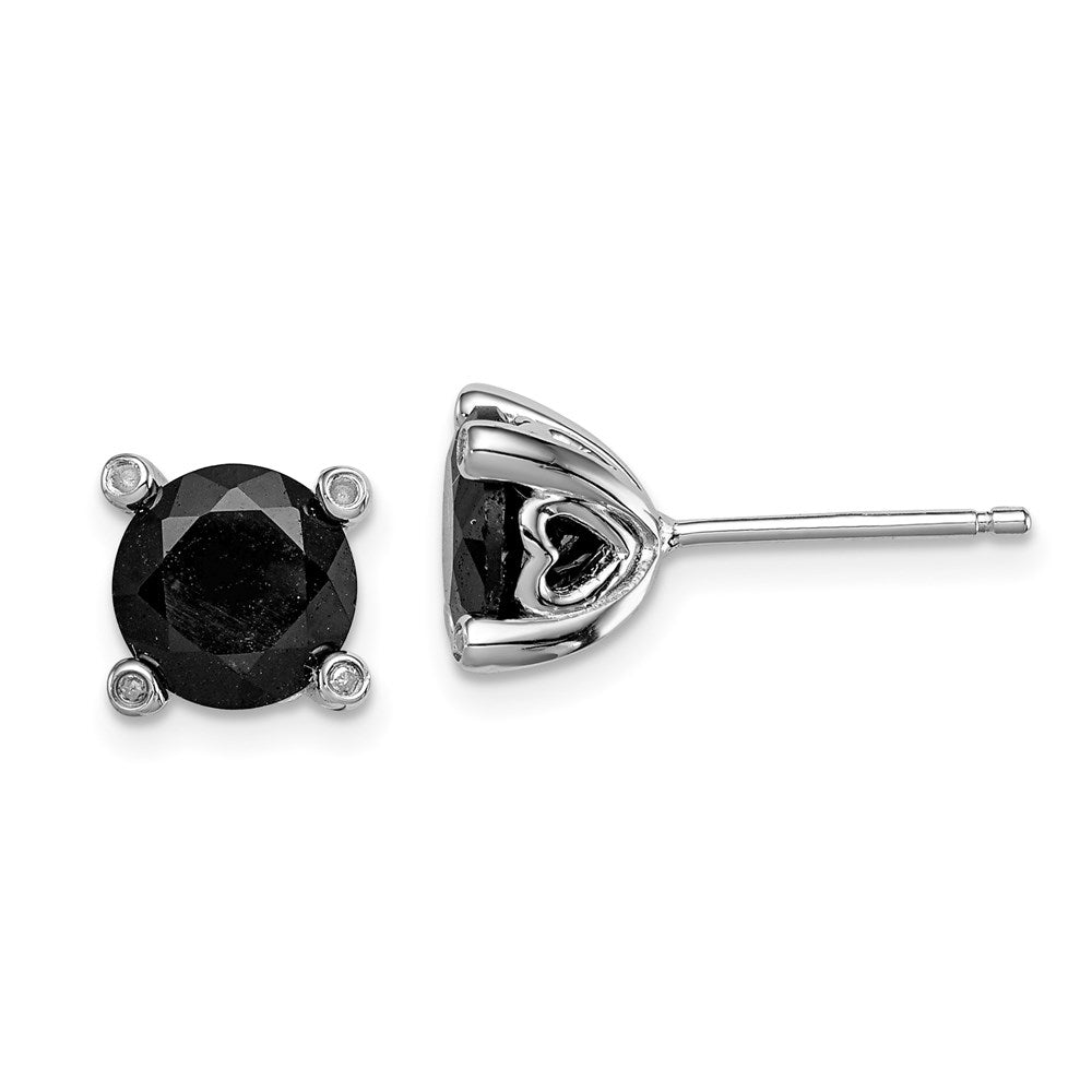 Sterling Silver Rhodium-plated Black Sapphire & Diamond Post Earrings