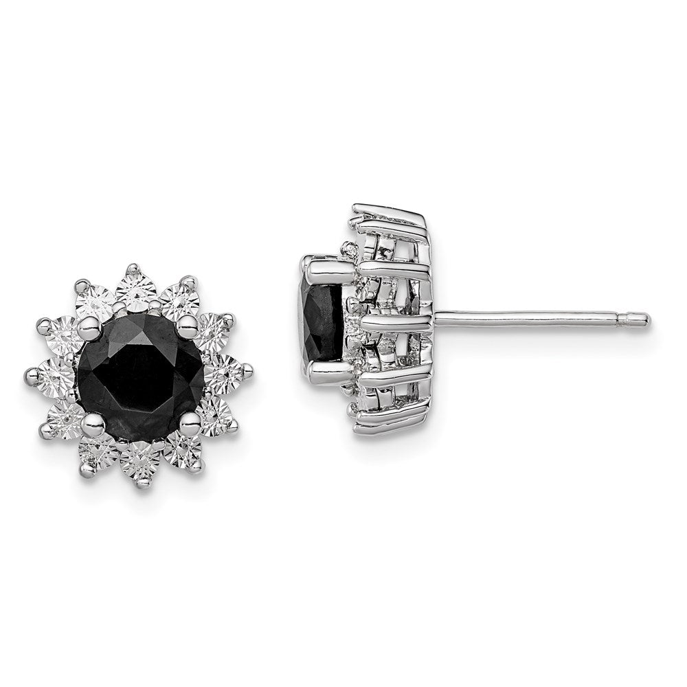 Sterling Silver Rhodium-plated Black Sapphire Post Earrings