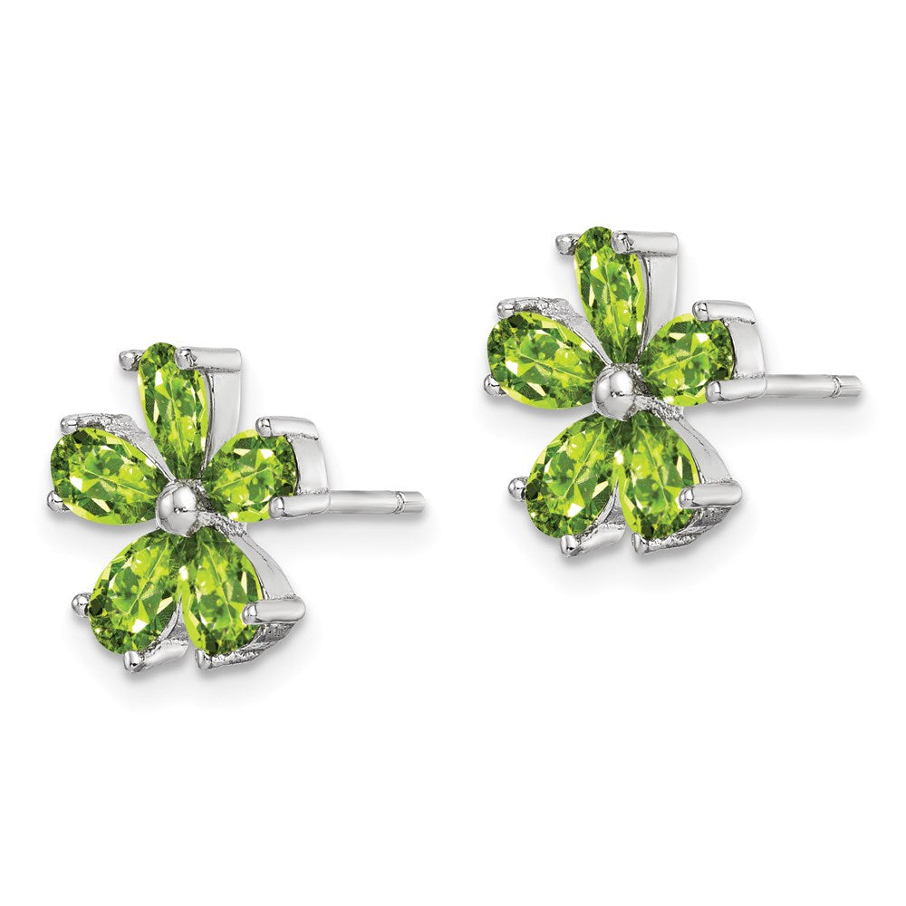 Sterling Silver Rhodium Plated Peridot Floral Earrings