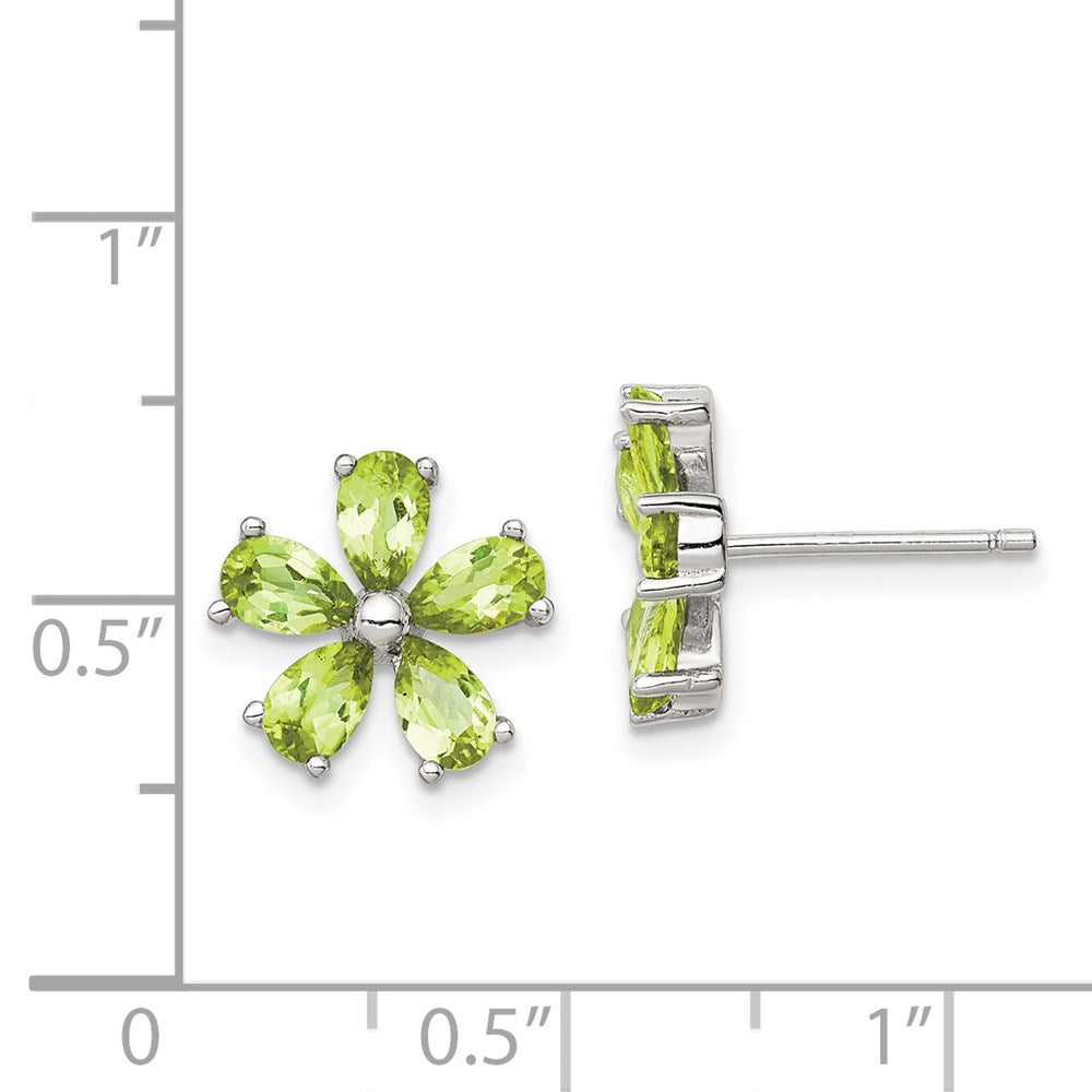 Sterling Silver Rhodium Plated Peridot Floral Earrings