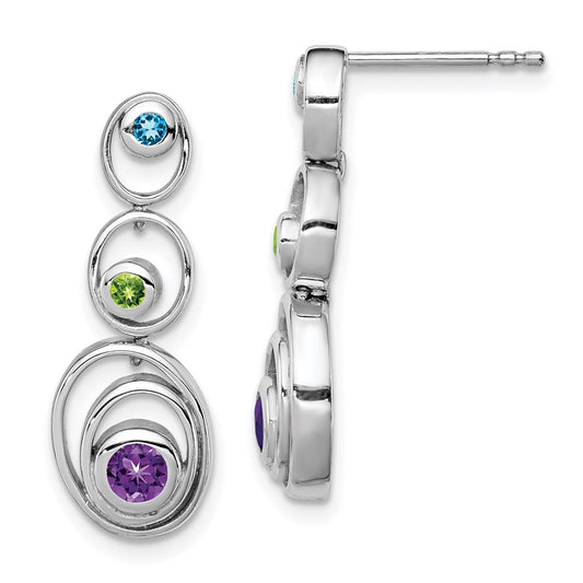 Sterling Silver Rhodium-plated Peridot Blue Topaz and Amethyst Earrings