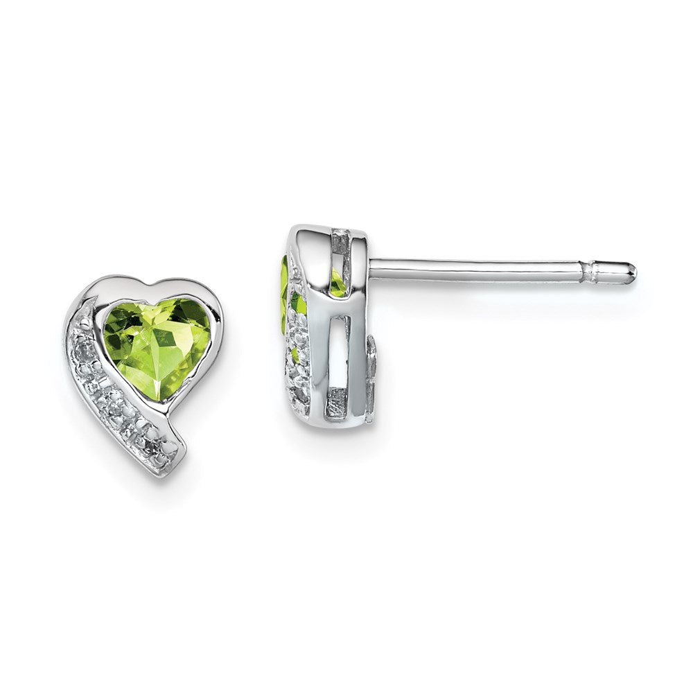 Sterling Silver Rhodium-plated Peridot and Diamond Heart Earrings