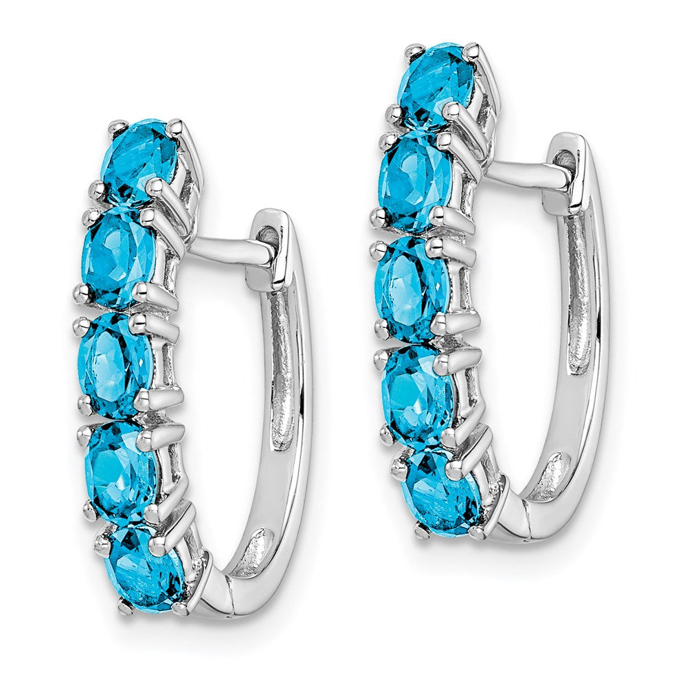 Sterling Silver Rhodium Plated Polished Blue Topaz Hinged Hoop Earrings