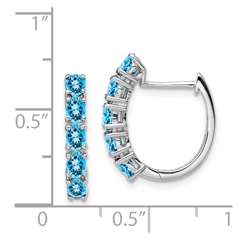 Sterling Silver Rhodium Plated Polished Blue Topaz Hinged Hoop Earrings