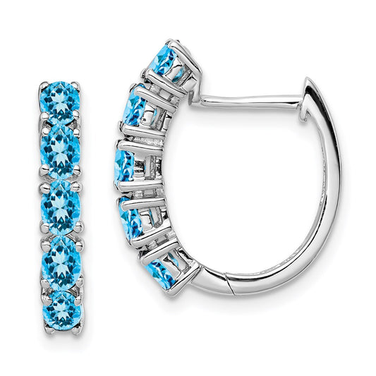 Sterling Silver Rhodium Plated Polished Blue Topaz Hinged Hoop Earrings